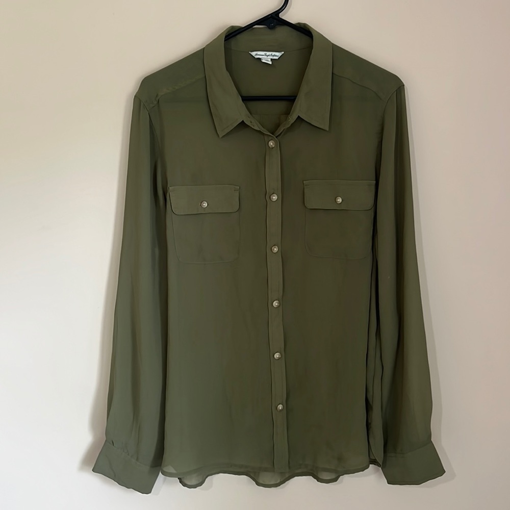 American Eagle Outfitters Olive Green Button-Down Blouse